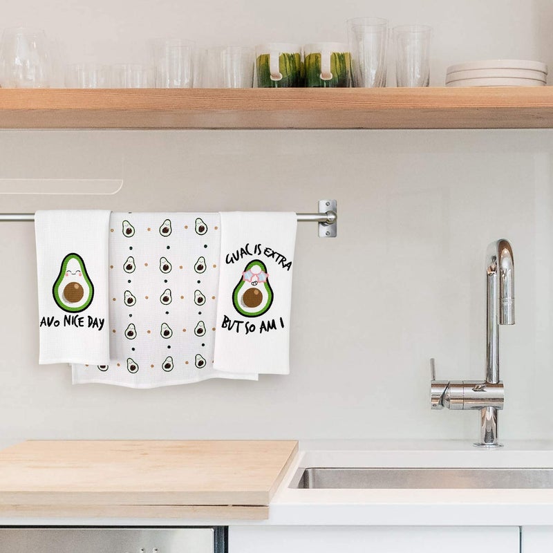 L LIFETIME Cotton Kitchen Hand Towels Set, Soft Highly Absorbent 100% Terry Cloth Tea Towel Simple Funny Design Decorative Durable Large White Bathroom Powder Room Gift 28 X 12 Inches Set of 3 (Kitchen) - Image 1